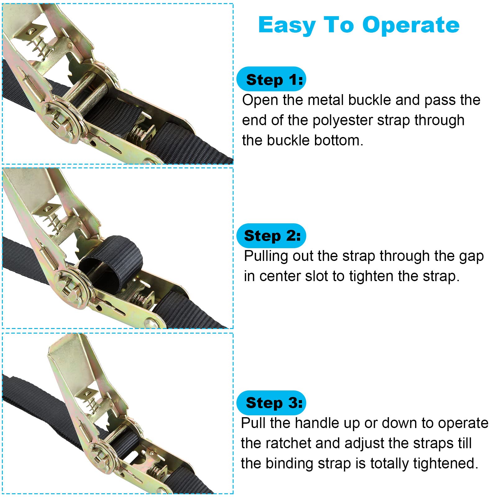 LOLYSIC 4PCS Black Ratchet Straps 25mm x 6M Endless Ratchet Straps Heavy Duty No Hooks Ratchet Tie Down Strap for Motorcycle Car Trailer Truck Securing Cargo Luggage - Image 4