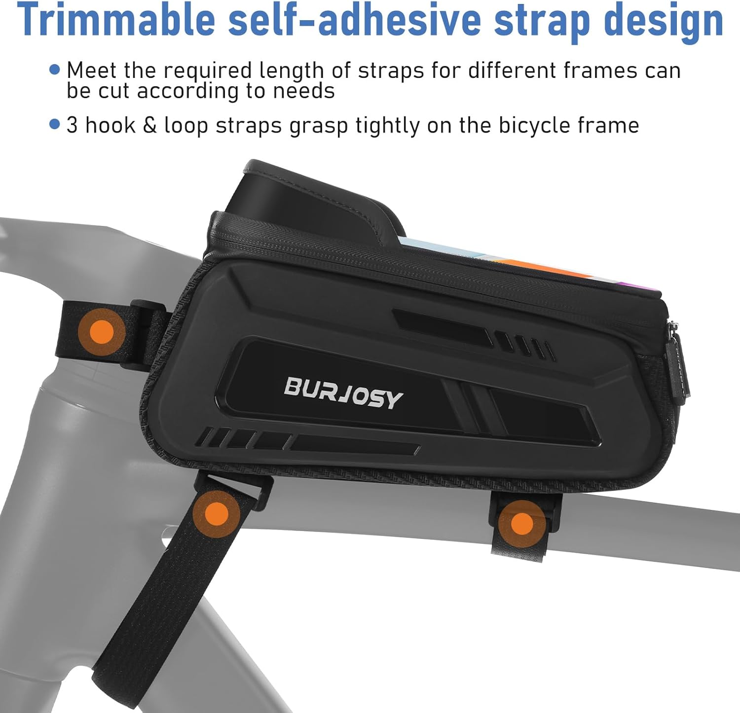 Bike Phone Front Frame Bag, Waterproof Bike Phone Holder Bag with TPU Touch-Screen & Sun-Visor, Bike Bag Accessories Compatible Phone Under 7”