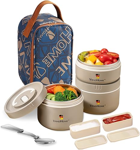 VANDHOME Juego de lonchera portátil con aislamiento contenedor térmico apto para microondas Bento para adultos y niños contenedor de alimentos de