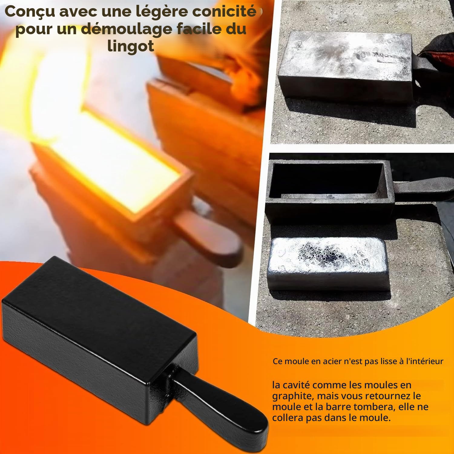 Moule à lingot en fonte pour lingots d'or, pain, fonte, idéal pour fondre individuellement, couler, affiner l'or, l'argent, le cuivre, l'aluminium, le laiton, les métaux précieux