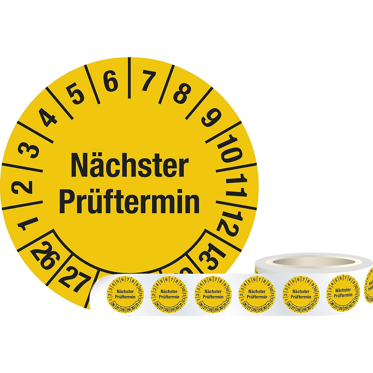kaiserkraft | Prüfplakette (Nächster Prüftermin) | Folie | Ø 30 mm | 1 Rolle mit 1000 Stück | 26-31 | gelb