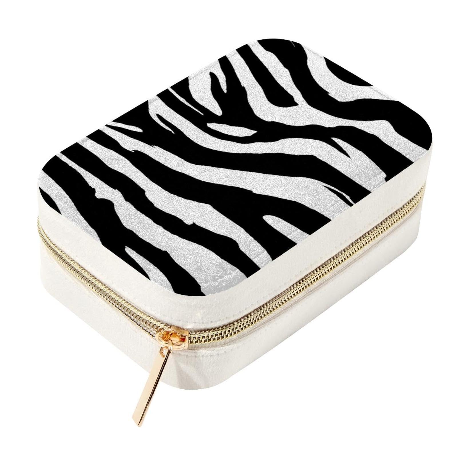 Boîte de rangement de bijoux de voyage en velours zébré pour vos week-ends et vacances