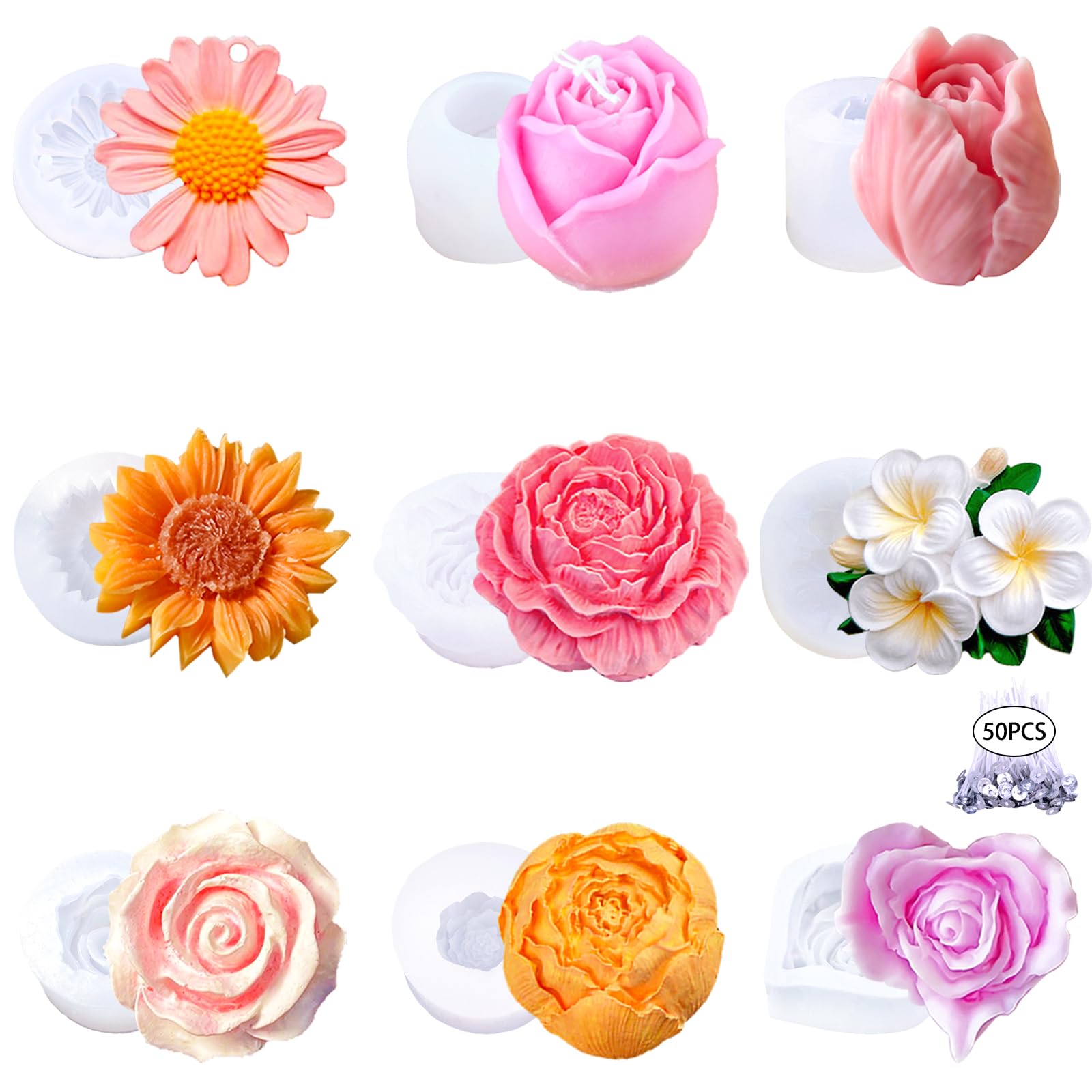 Aifong 9-Piece Flower Candle Molds