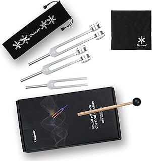 OUTROW Tuning Fork Set (128Hz, 256Hz, 512Hz) — Chakra Tuning Forks set with Reflex Hammer for Healing/Medical/Relaxing ner...