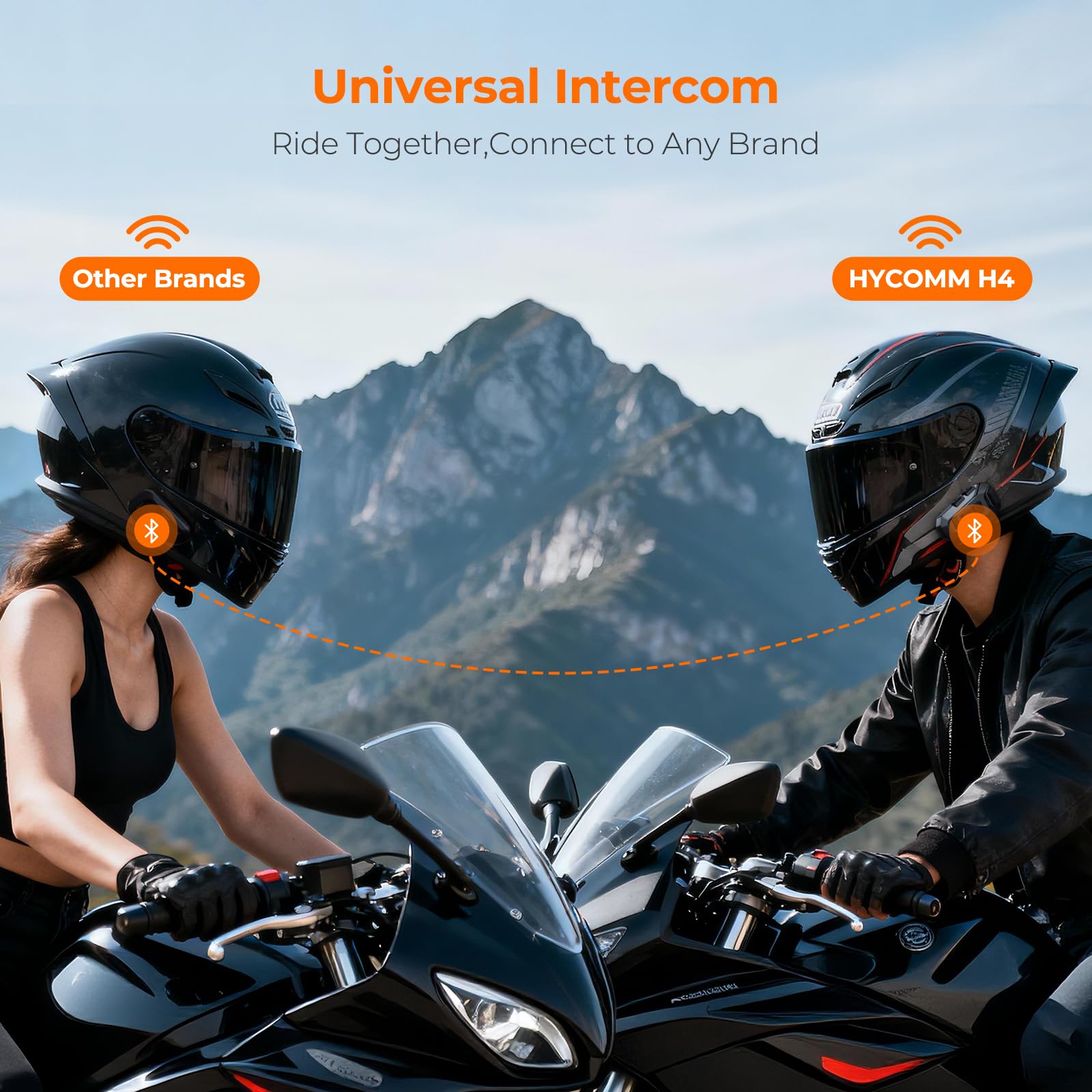 H4 Intercomunicador Casco Moto Bluetooth de 4 Vías con Alcance de hasta 2000 m, Audio Multitarea, Batería de 35 h, Cancelación de Ruido DSP, IP67 Impermeable, Radio FM, Pack de 2
