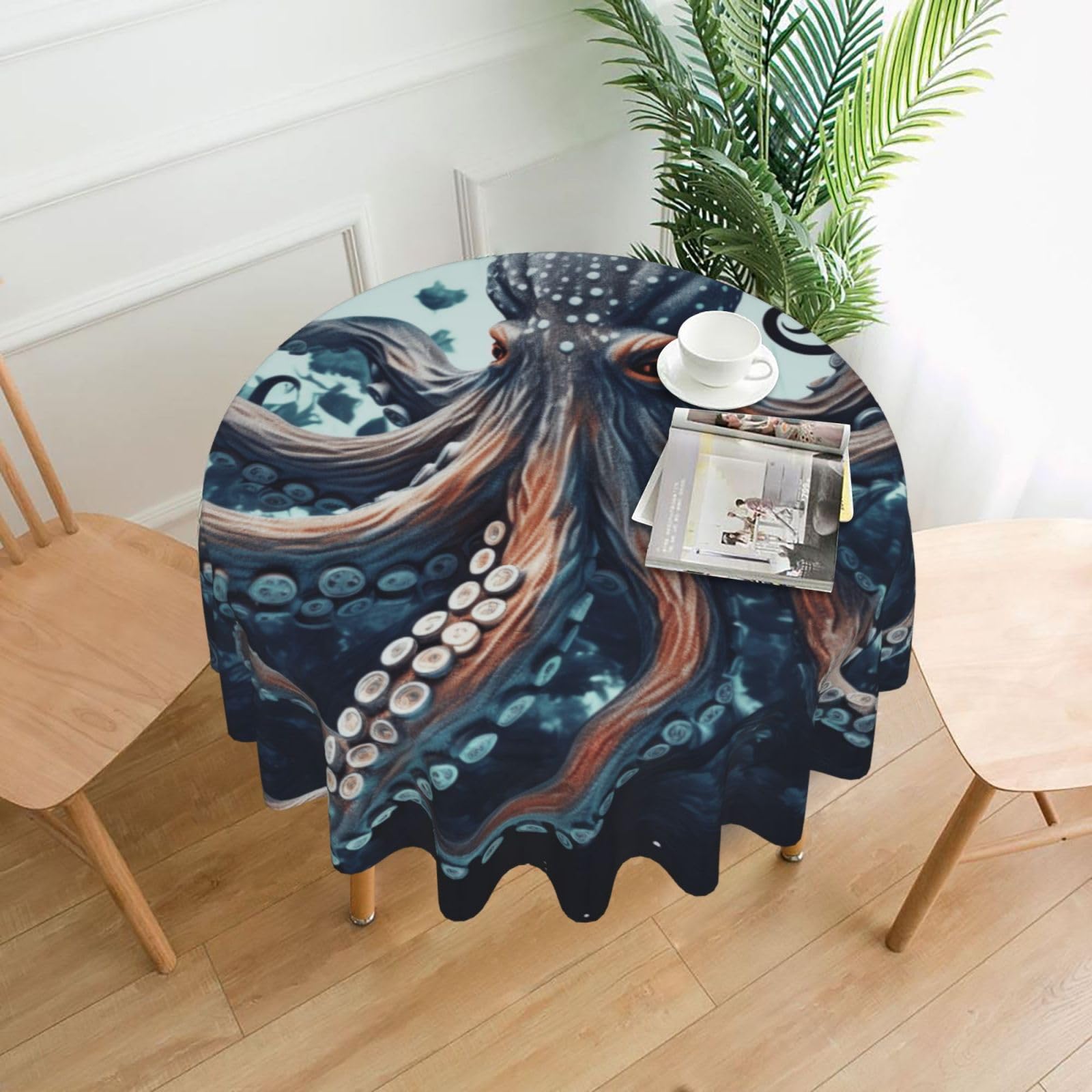 FodPand Cool Octopus Tablecloths for Round Tables 60 Inch - Reusable Washable Dining Table Clothes - Stain and Wrinkle Resistant Decorative Fabric Table Cover for Wedding Party