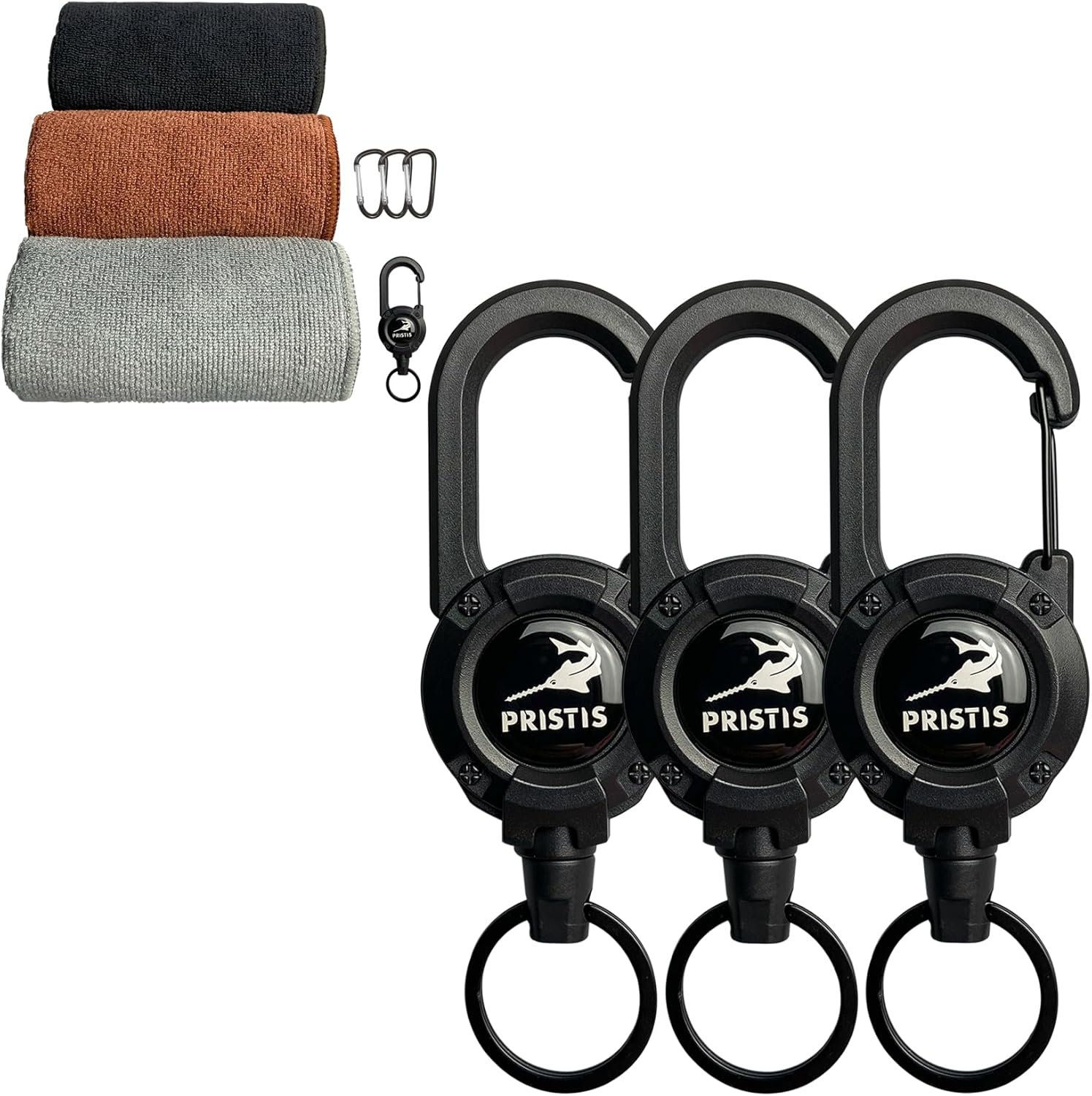 Pristis Exquisite Utility Fishing Tool Kit, 3 Pack Fishing Towels & 3 Pack Heavy Duty Zinger Retractor, Nice Gift for Family