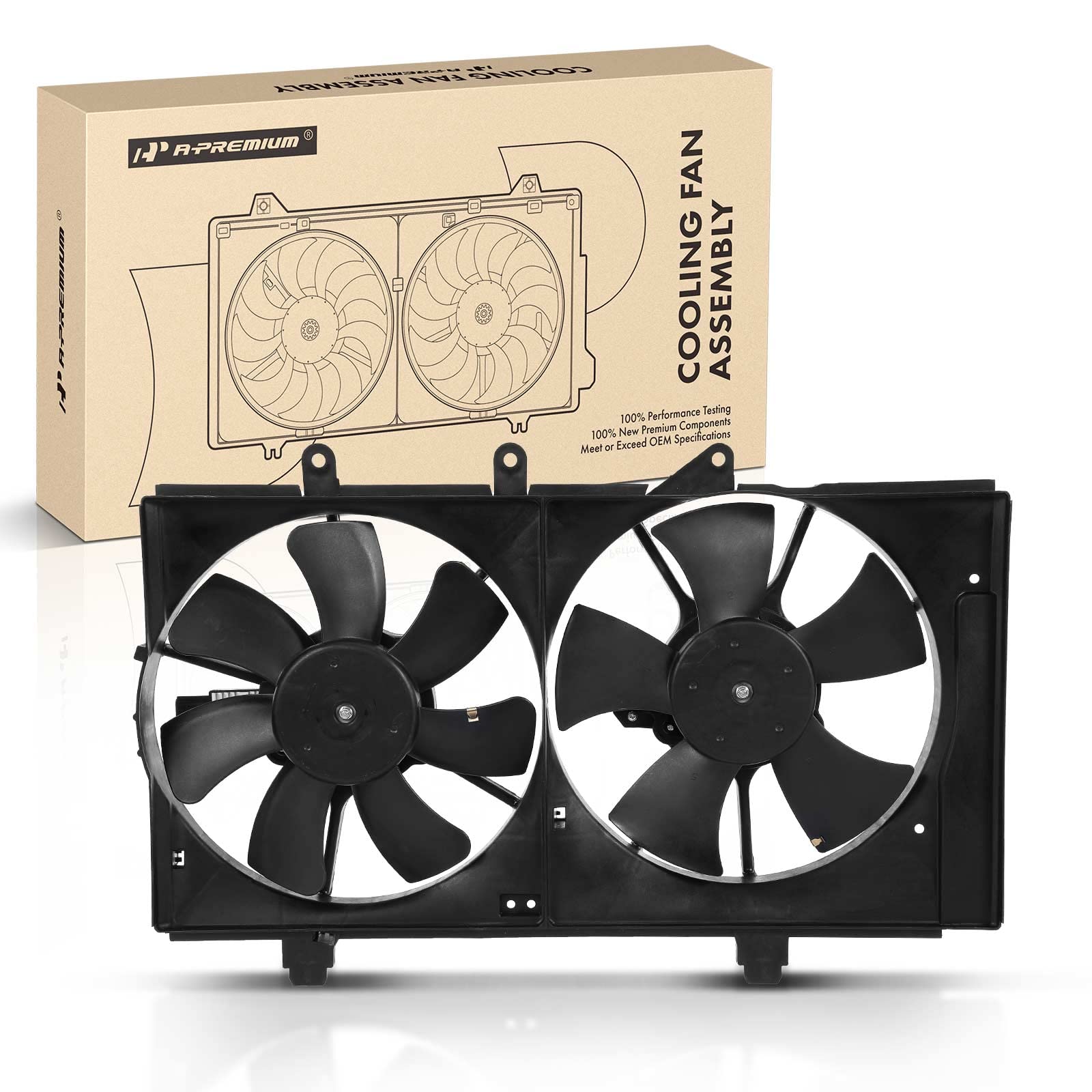 A-Premium Dual Engine Radiator Cooling Fan Assembly Compatible with Select Dodge Models - Neon 2004-2005, L4 2.0L - Automatic Transmission, Replace#