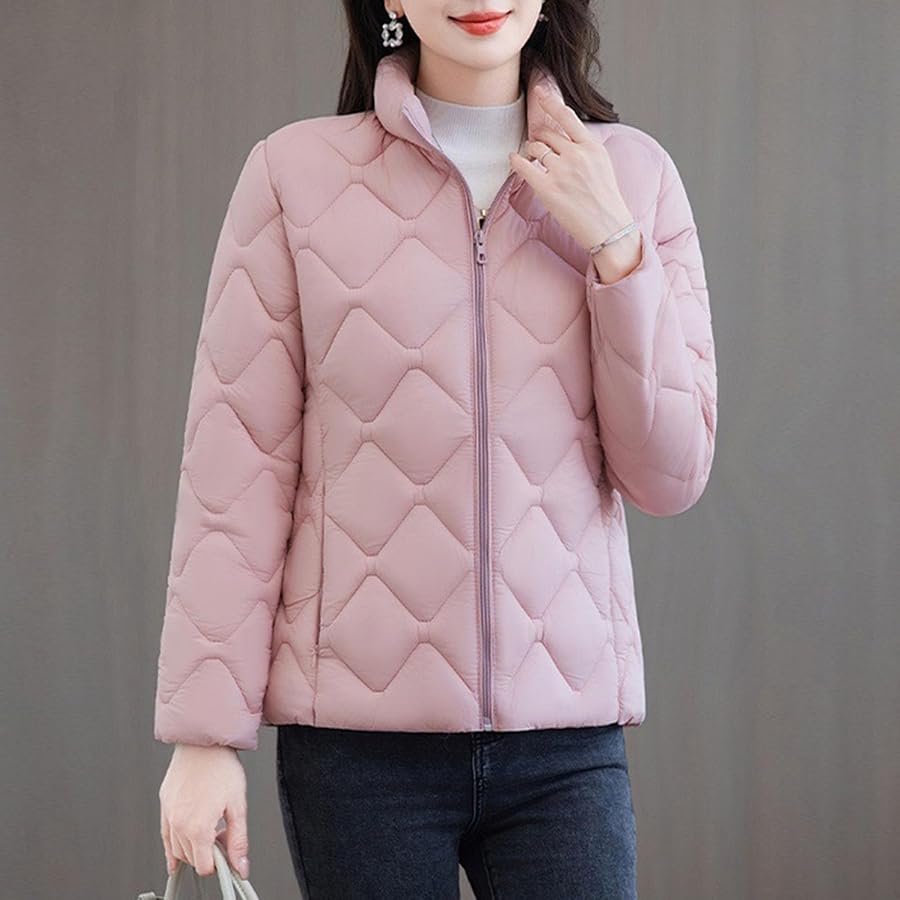ZSIQOII Coats for Women UK Stand Collar Quilted Puffer Jacket Full Zip Lightweight thick Casual Winter Coat windproof jackets Ladies petite coats outdoor hiking camping Pink S, image 7