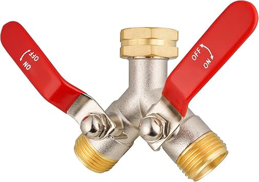 EJW Brass Hose Splitter, High Flow Splitters, Garden Hose Splitter, 2 Way Water Splitter, Faucet Splitter, Heavy Duty Splitter, Valve 3/4 Inch GHT Thread
