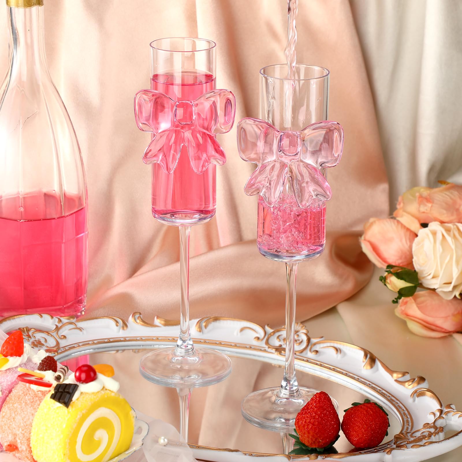 Pink Bow Champagne Flutes - Wedding Glasses -7