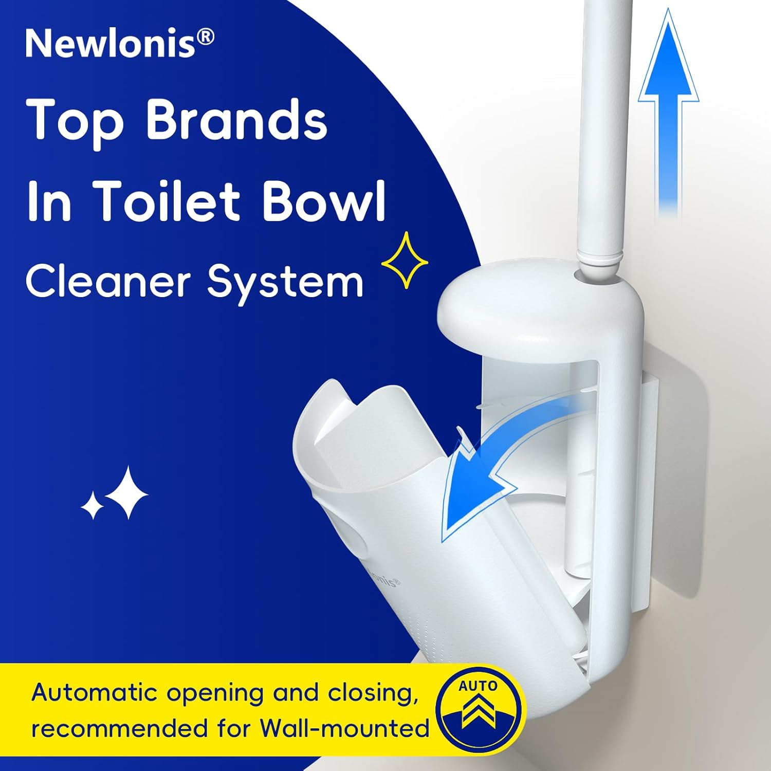 Newlonis® Disposable Toilet Brush with 32 Refills, Wall-Mounted Toilet Bowl Cleaning Wand, Toilet Brush and Holder Set
