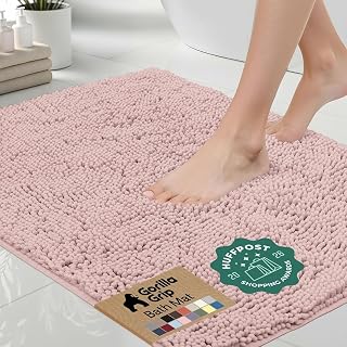 GORILLA GRIP Bath Rug Mat for Bathroom, Absorbent Chenille 60x24 Dusty Rose | Soft Thick Quick Dry Microfiber Mats, Rubber Backing, Machine Washable Tub and Shower Floor Rugs, Home Decor Essentials