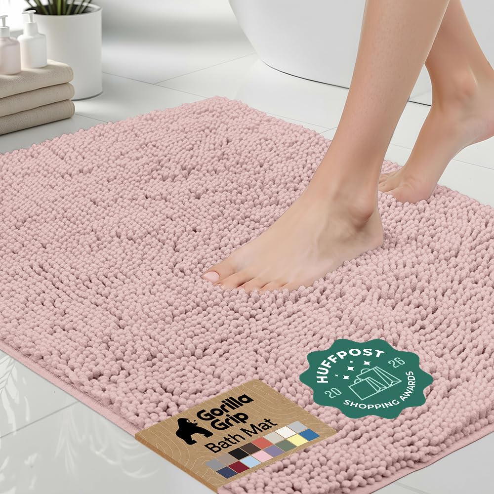 Gorilla Grip Original Luxury Chenille Bathroom Rug Mat, 30x20, Extra Soft and Absorbent Shaggy Rugs, Machine Wash Dry, Perfect Plush Carpet Mats for Tub, Shower, and Bath Room, Dusty Rose