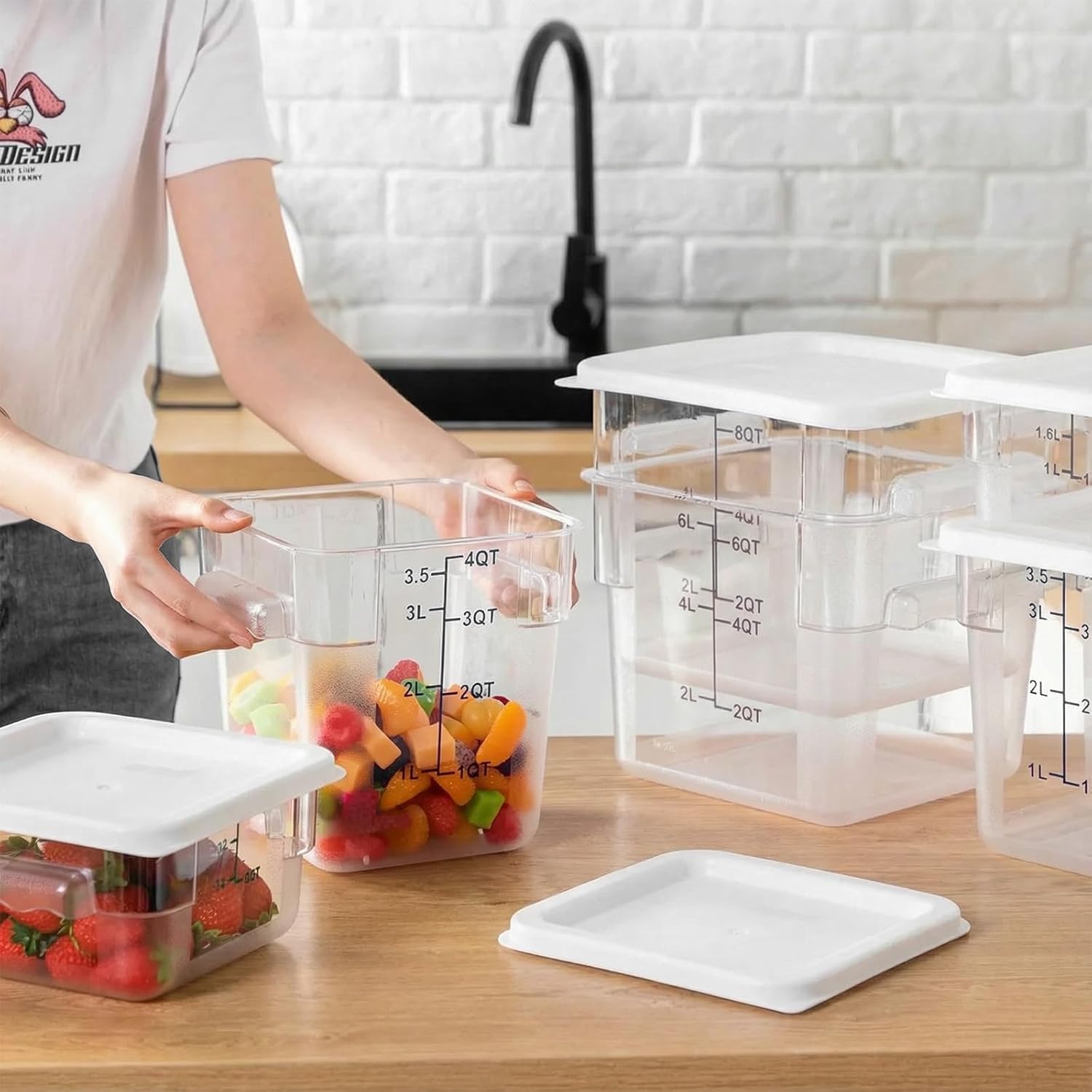 Lallisa 6 Pcs Food Storage Containers with Lids, Clear Square Food Containers with Handles Polycarbonate Restaurant Container Commercial Cereal Storage Set for Kitchen, 2, 4 and 6 Qt(White)