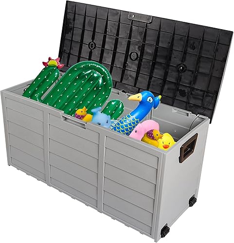 Miniatura 2 de Vasitelan Caja de almacenamiento de plástico de resina para exteriores de 75 galones, impermeable, caja de almacenamiento para patio, organización