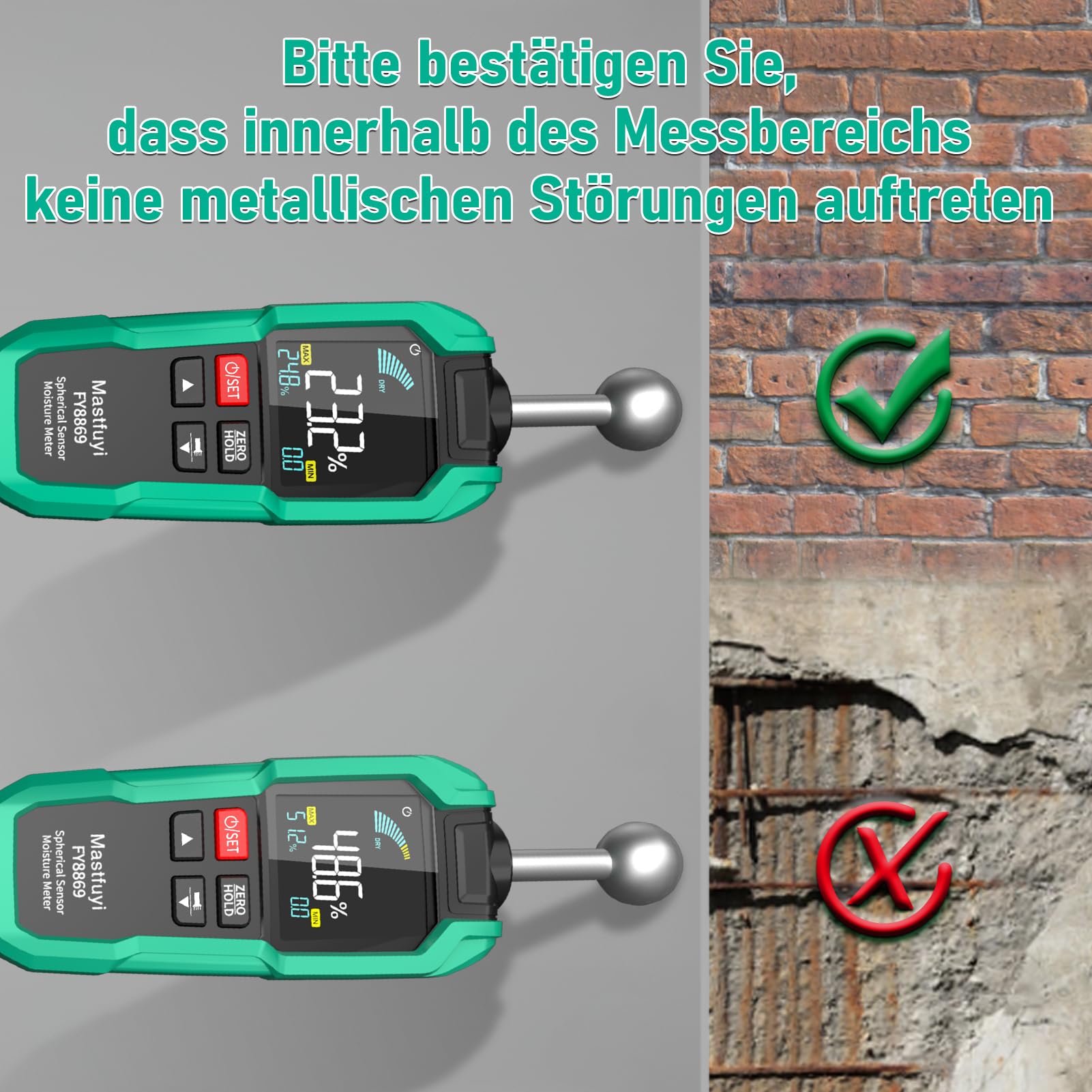 Misuratore di Umidità Non Distruttivo,Misuratore di umidità senza contatto per su Legno,Pareti,Cantiere,Allarmi,Rivelatore Umidità 20-40 mm