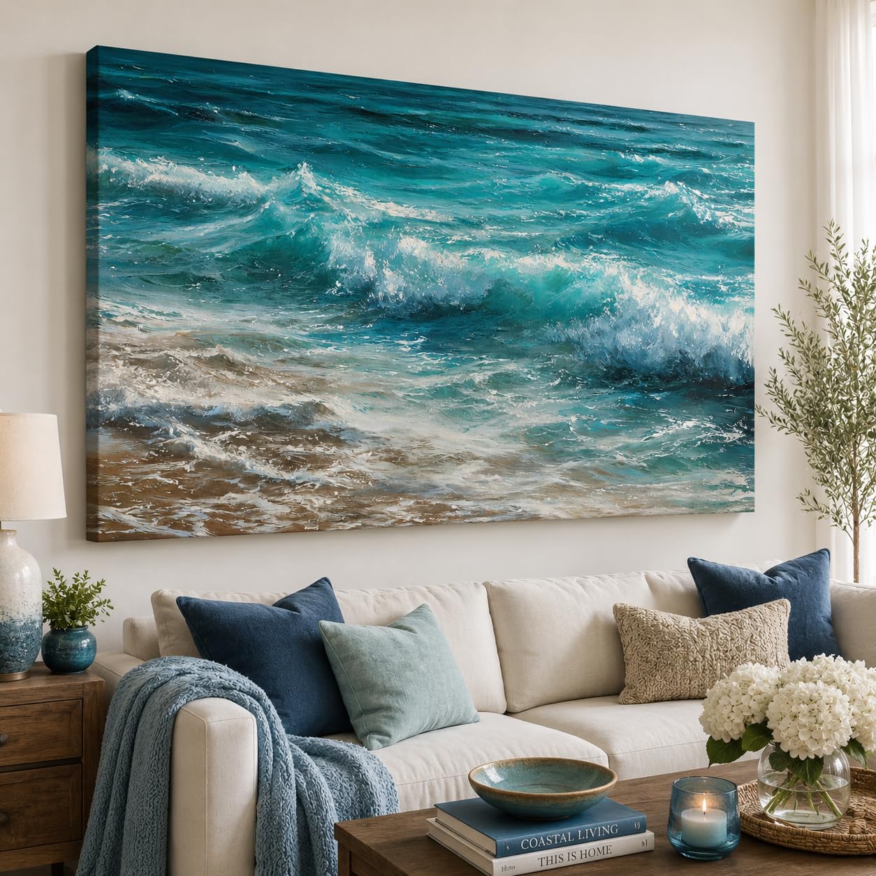 KUNJCART Ocean painting for wall decoration | Premium sea waves painting for wall decoration, Home Decor, Living Room, Bedroom & Hall | Big Size Blue Sea Wall Painting (Unframed Canvas) ( 36 x 24 Inch, WITHOUT FRAME – ROLLED CANVAS ONLY )-image-11