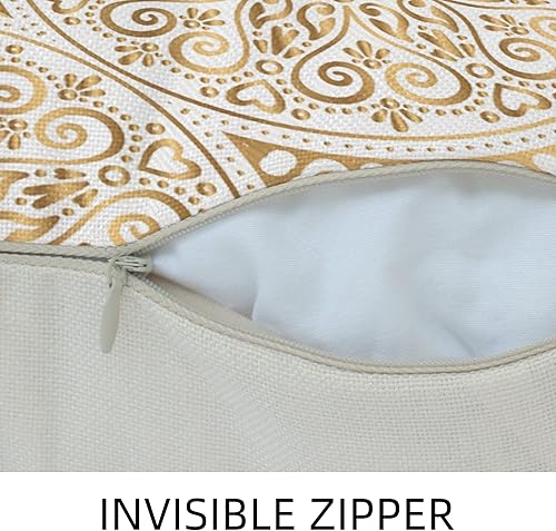 Miniatura 5 de Baocicco 4 fundas de almohada de lino con mandala doradas, 18 x 18 pulgadas, diseño de loto, redondo, multicírculo, retro, noble, cuadrada, de lujo,
