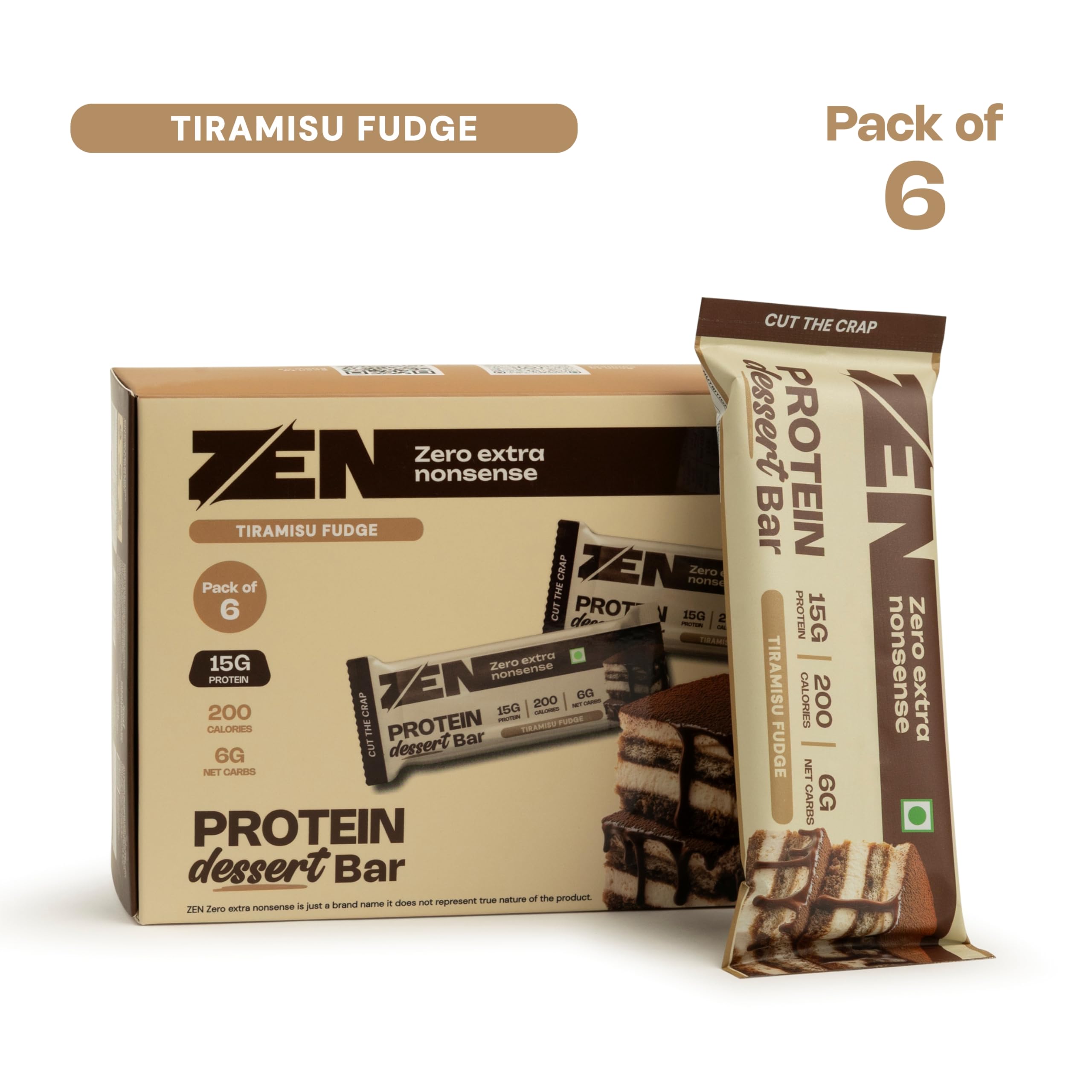 ZEN Protein Dessert Bar Tiramisu Fudge Pack of 6 (50g Each) | 15g Protein, 13 gram Fiber, 200 Calories, 6g Net Carbs | No Added Sugar | No Palm Oil | Healthy Snack — Amazon image 7