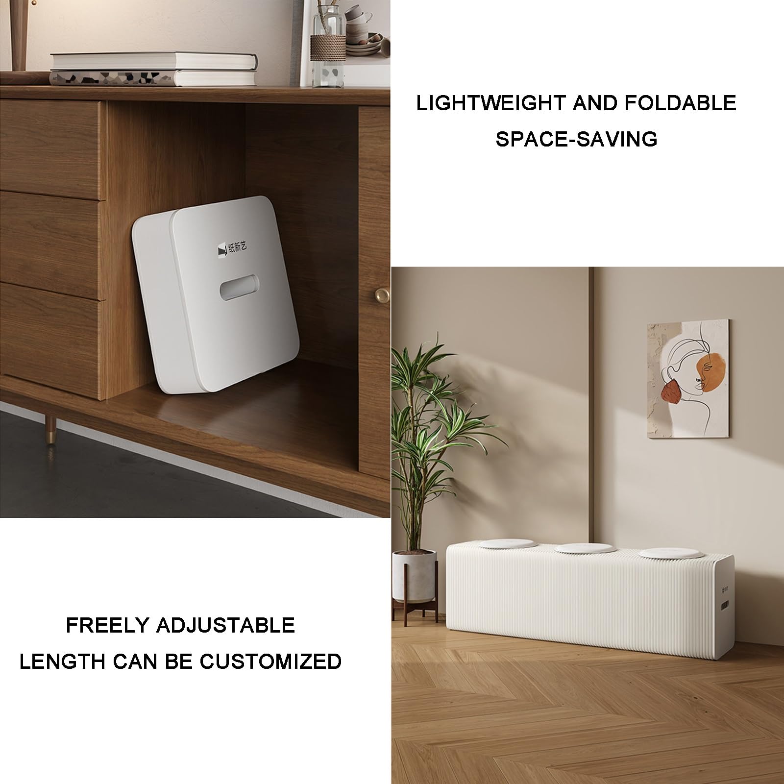 WIGING Teleskopisch Faltbare Papierbank Tragbar Multifunktional Schuhwechselbank Mit Kissen Für Esszimmer Wohnzimmer Eingangsbereich Café(White,(LxWxH) 500x30x44cm)