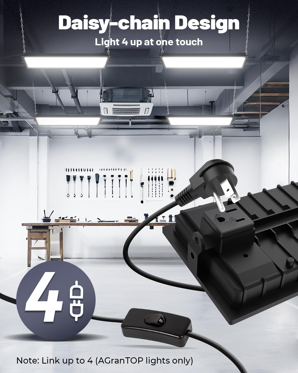 2 Pack Linkable LED Shop Lights Ultra Bright 100W 15000LM Aluminum Plug in Garage Light w 9 84ft — view 3