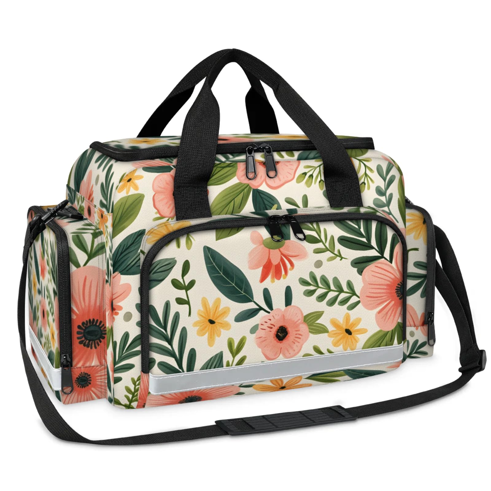 GzLeyigou First Aid Bags Empty, Modern Floral Emergency Bag First Aid Kit Multiple Compartment Kit Carrier On Call Trauma Bag For Paramedics Emergency Medical Supplies Kit