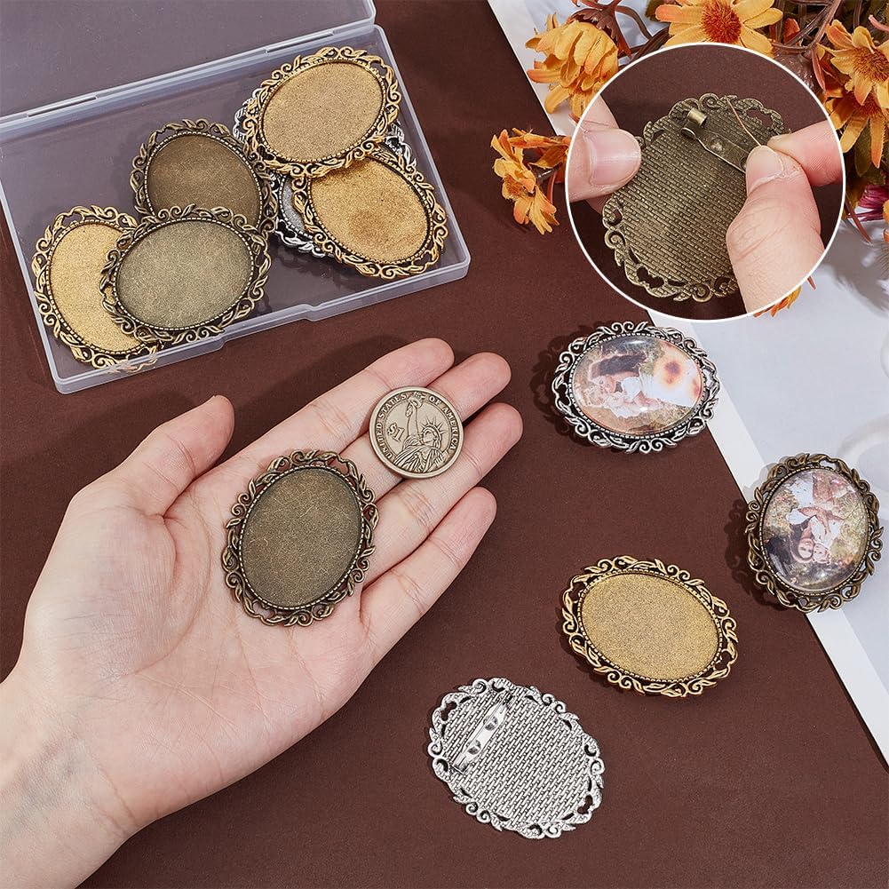 PH PandaHall 3 Colors Brooch Cabochon Setting 12pcs Vintage Brooches Blank Bezel Oval Brooch Pins Trays Cabochon Frame Photo Pins Base for Bridal Wedding Graduation Jewelry Making DIY Craft 51x40x2mm - Image 3
