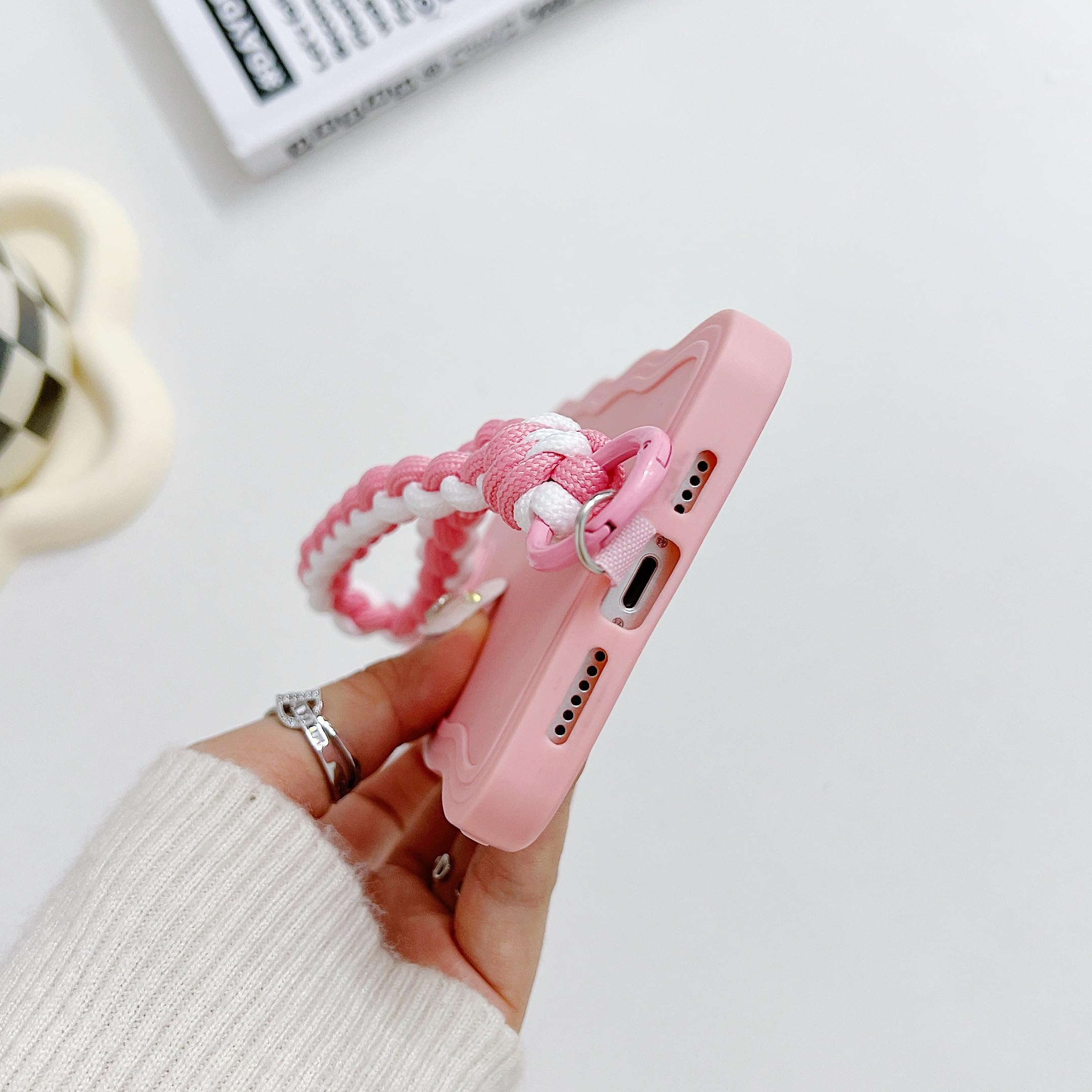 ピンク シリコン iPhoneケース ストラップ付き Lace Ladies（レースレディース） ストラップ付 シリコン iPhoneケース