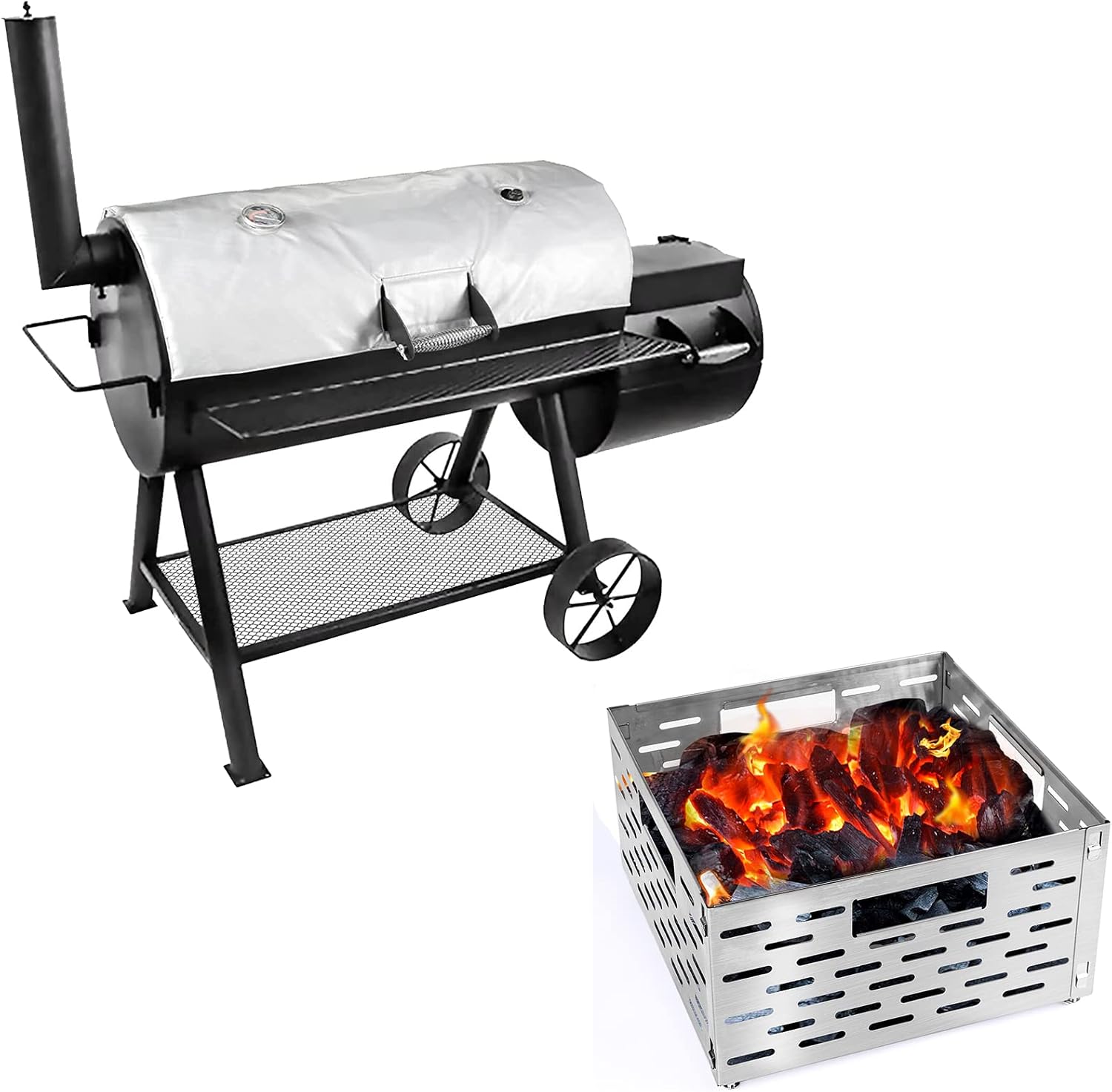 GRISUN Smoker Jacket and Charcoal Firebox Basket for