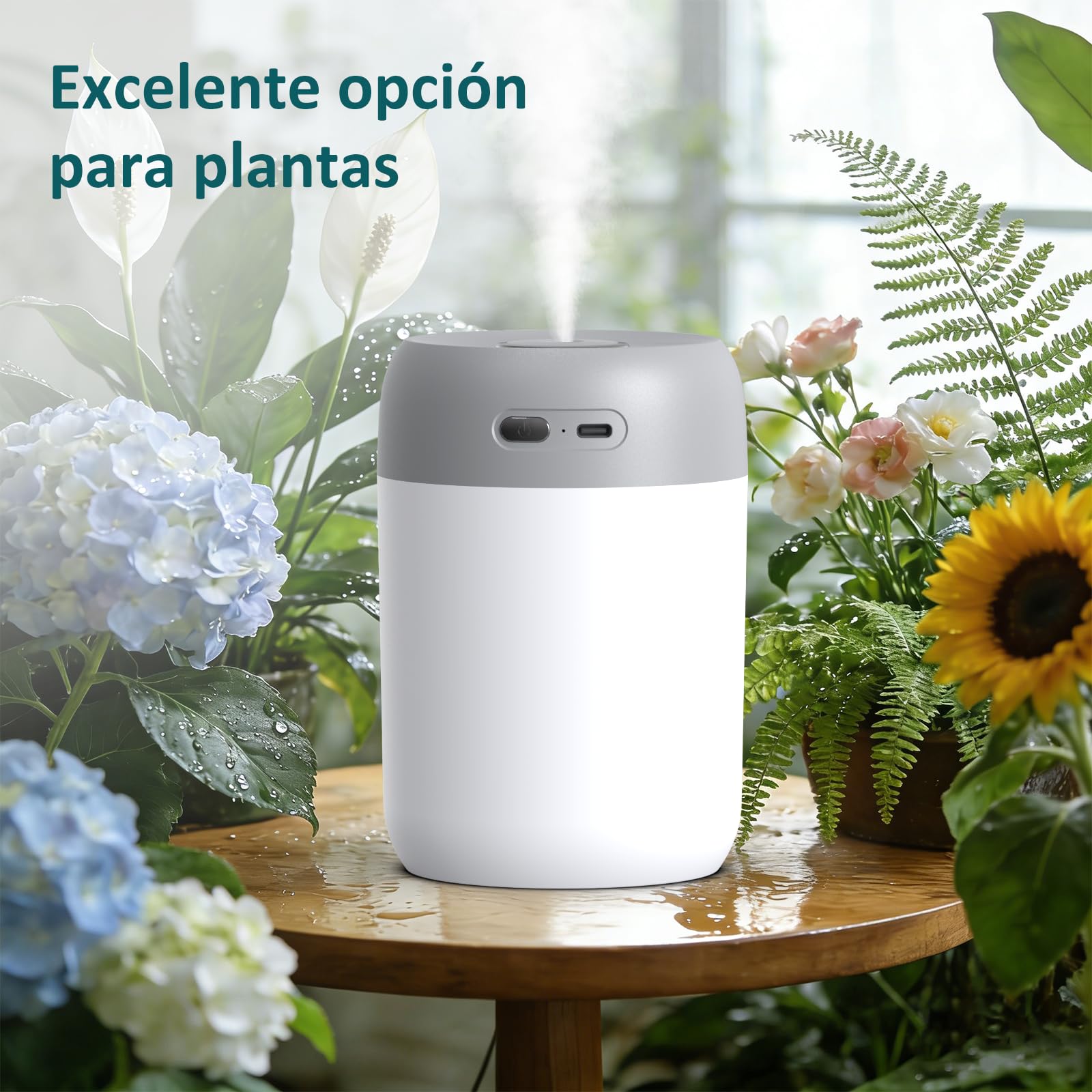 Kissleafe Humidificador de Aire Inalámbrico con Luz LED, Apagado Automático, Dos Modos, 8h, 28 dB Silencioso, Gris