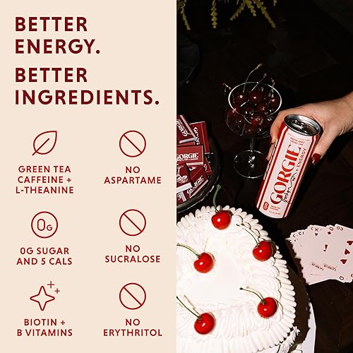 Miniatura 4 de GORGIE - Jordyn Jones Cherry Lime - Bebida energética natural, sin azúcar, saludable, con gas, con té verde, biotina y vitamina B, 150 mg de