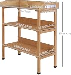 Outsunny Banc de potage extérieur, Table de poting en bois avec étagère de stockage, Plateau en métal, Crochets pour jardin, Patio, Balcon, Naturel