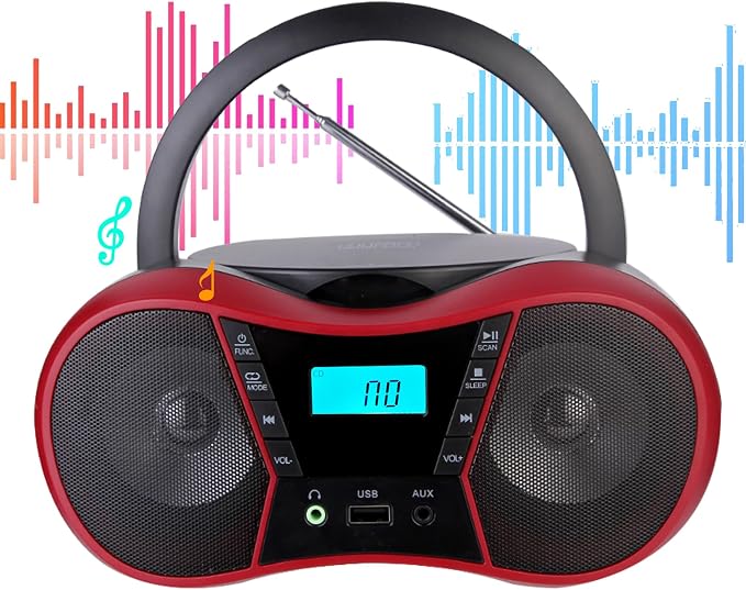 Boombox reproductor de CD portátil rojo miniatura 3