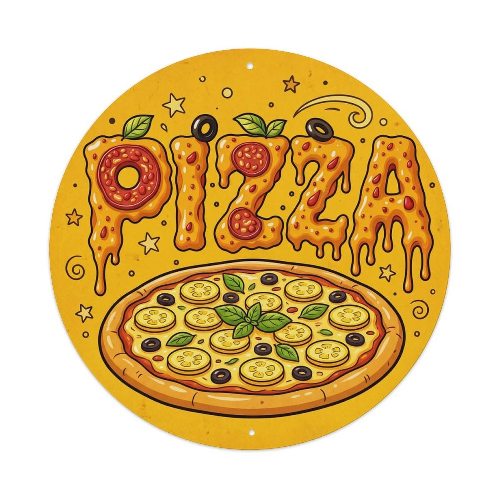 Huiyhb 8X8inch(20X20cm) Vintage Pizza Slice Yellow Squash Metal Tin Sign