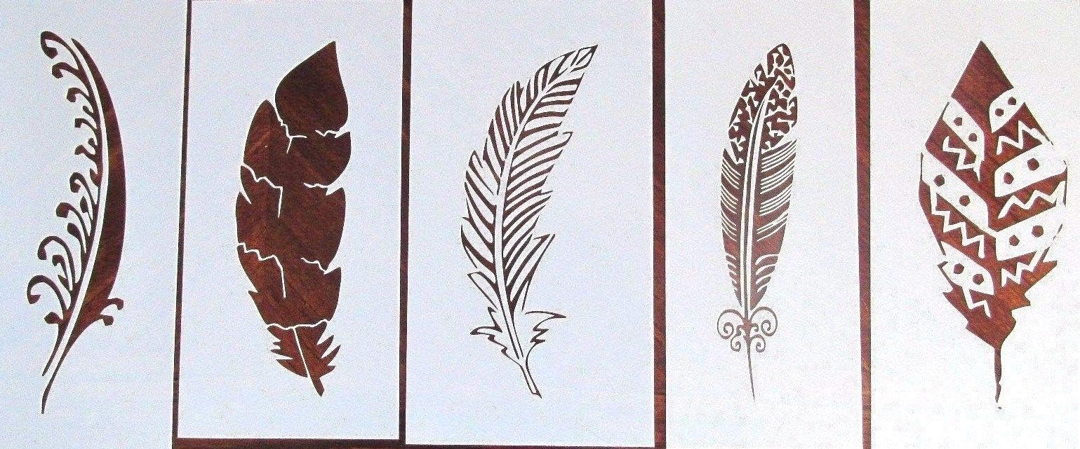 Reusable Sturdy Feather Stencil/Template 5 Pack Reusable See Description