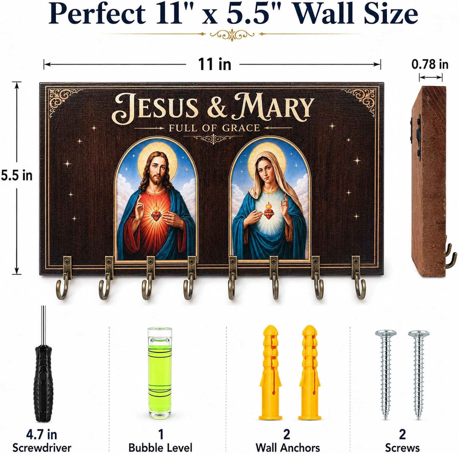 Sacred Heart of Jesus & Immaculate Heart of Mary Rosary Holder Wall Mounted