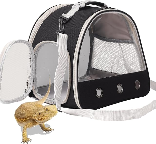 Guinea Pig Backpack Carrier, Space Capsule Clear Bubble Window Small Animal Travel Backpack for Hedgehog Rat Parrot Bird Bearded Dragon, Airline Approved (Black, Carrier)