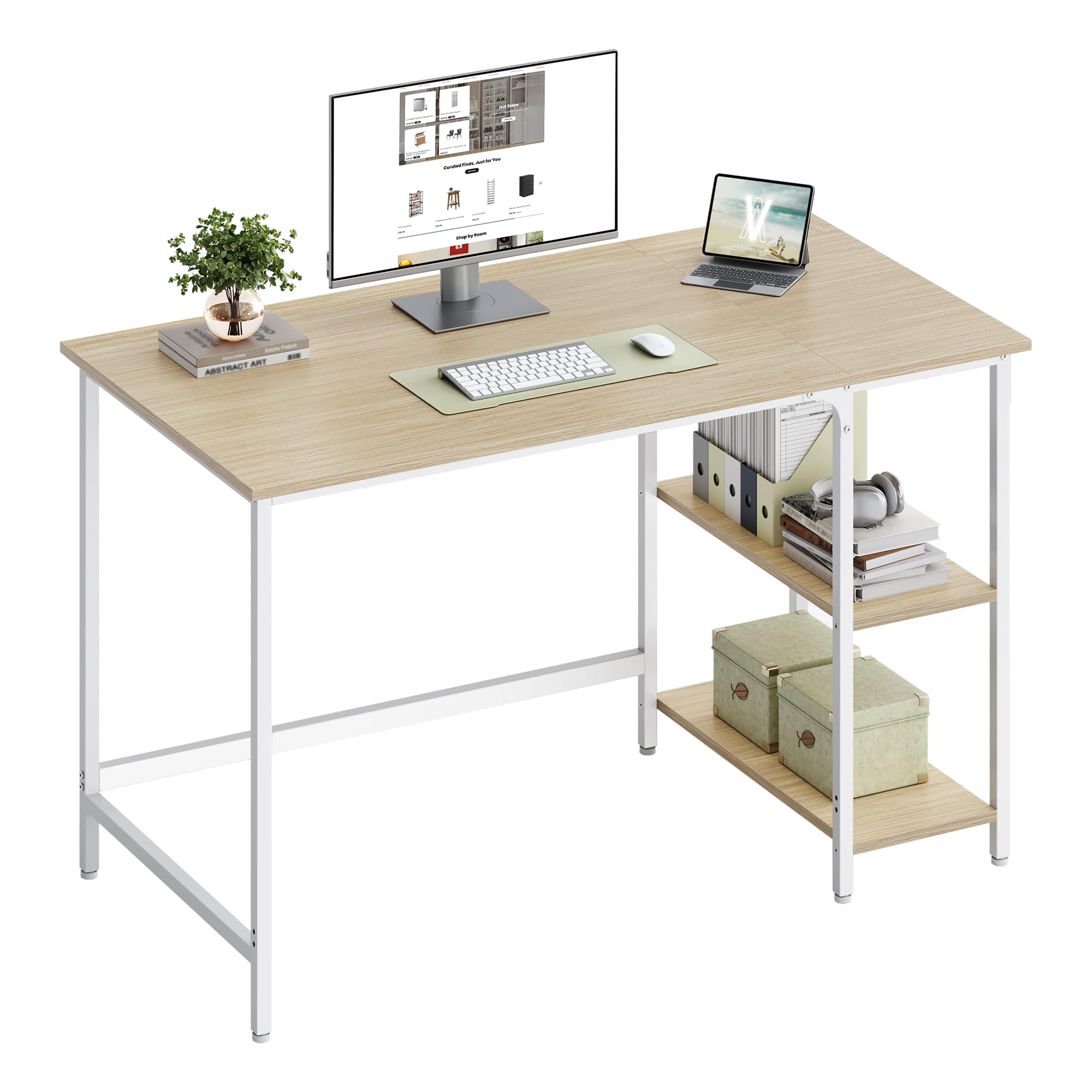 VASAGLE Tisch, Computertisch, Bürotisch, 120 x 60 x 76 cm, moderner Stil, für Arbeitszimmer, Schlafzimmer, Wohnzimmer, naturbeige-perlweiß LWD047N02