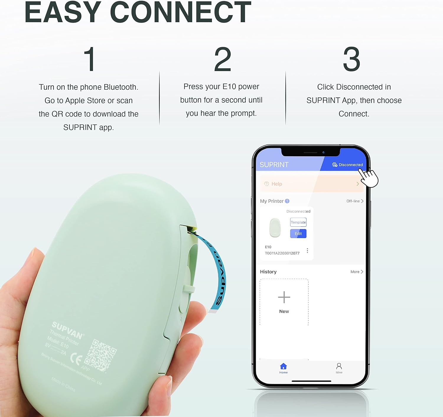 Label Makers SUPVAN E10 Green with 2 Continuous Tapes White