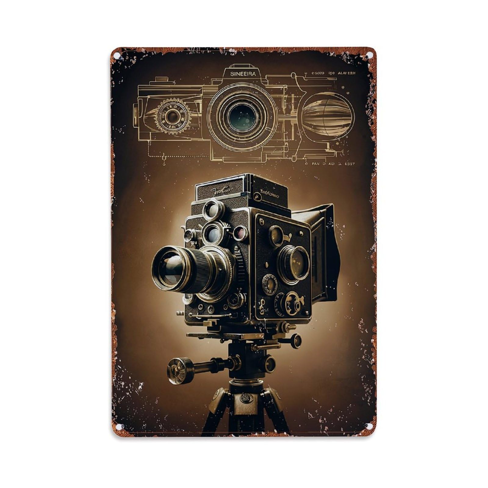 Jdfenggu Vintage Camera Blueprint Design Art Retro Metal Tin Sign, Decor Art Poster For Bar, Home, Man Cave, Kitchen, Laundry Room Gift 8X12inch
