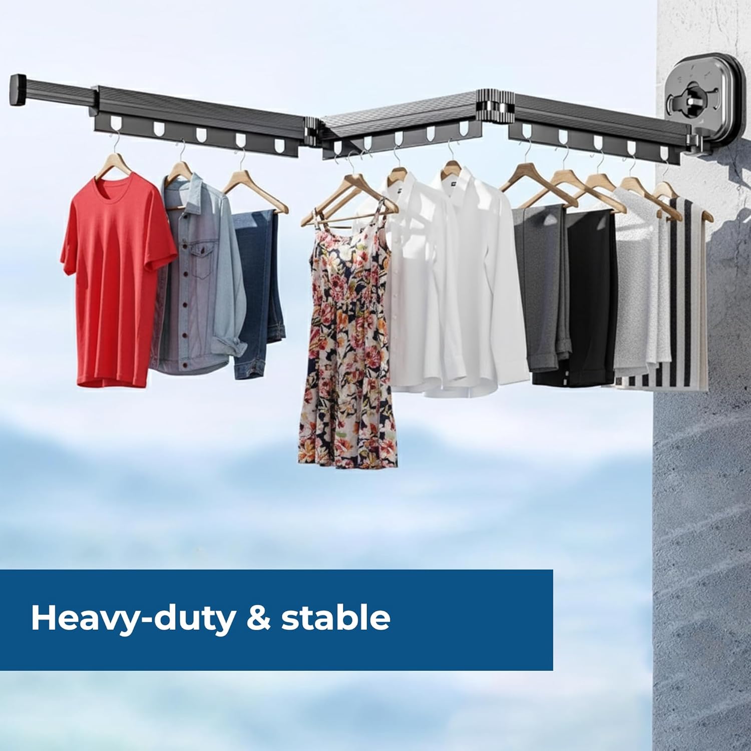 Suction Cup Clothes Drying Rack – Wall Mounted Retractable Clothes Hanger Laundry Organizer, Foldable 360° Space Saver for Indoor Balcony Bathroom Bedroom, No Drilling Tri‑Fold Grey Design