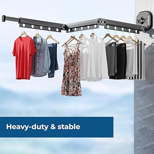 Miniatura 7 de Estante de secado de ropa montado en la pared con ventosa, percha retráctil para ropa, organizador de lavandería, plegable, ahorro de espacio de 360