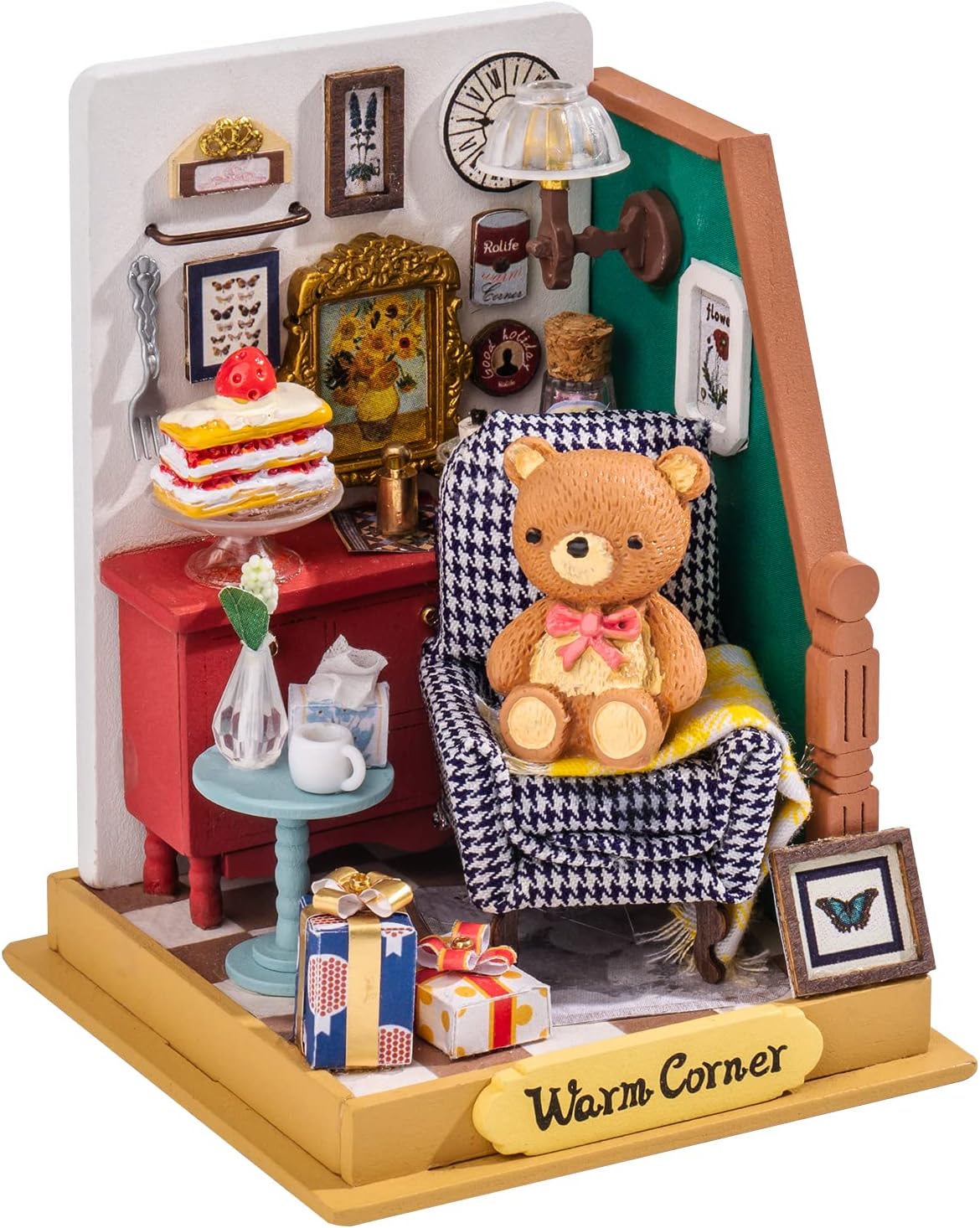 RolifeDIY Miniature Kit Mini Building Dollhouse, Miniature Lifestyle Mini Bookshelf Decoration, DIY Hobbies for Craftsman (Holiday Living Room)