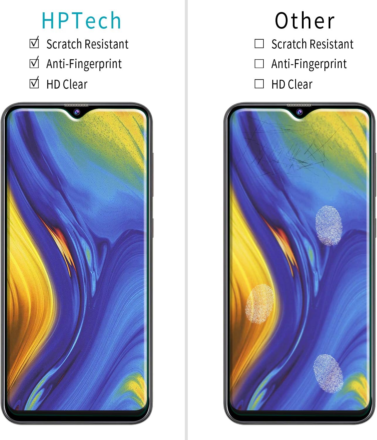 HPTech Screen Protector For Samsung Galaxy A20 Tempered Glass, Easy to Install, Bubble Free 2-pack