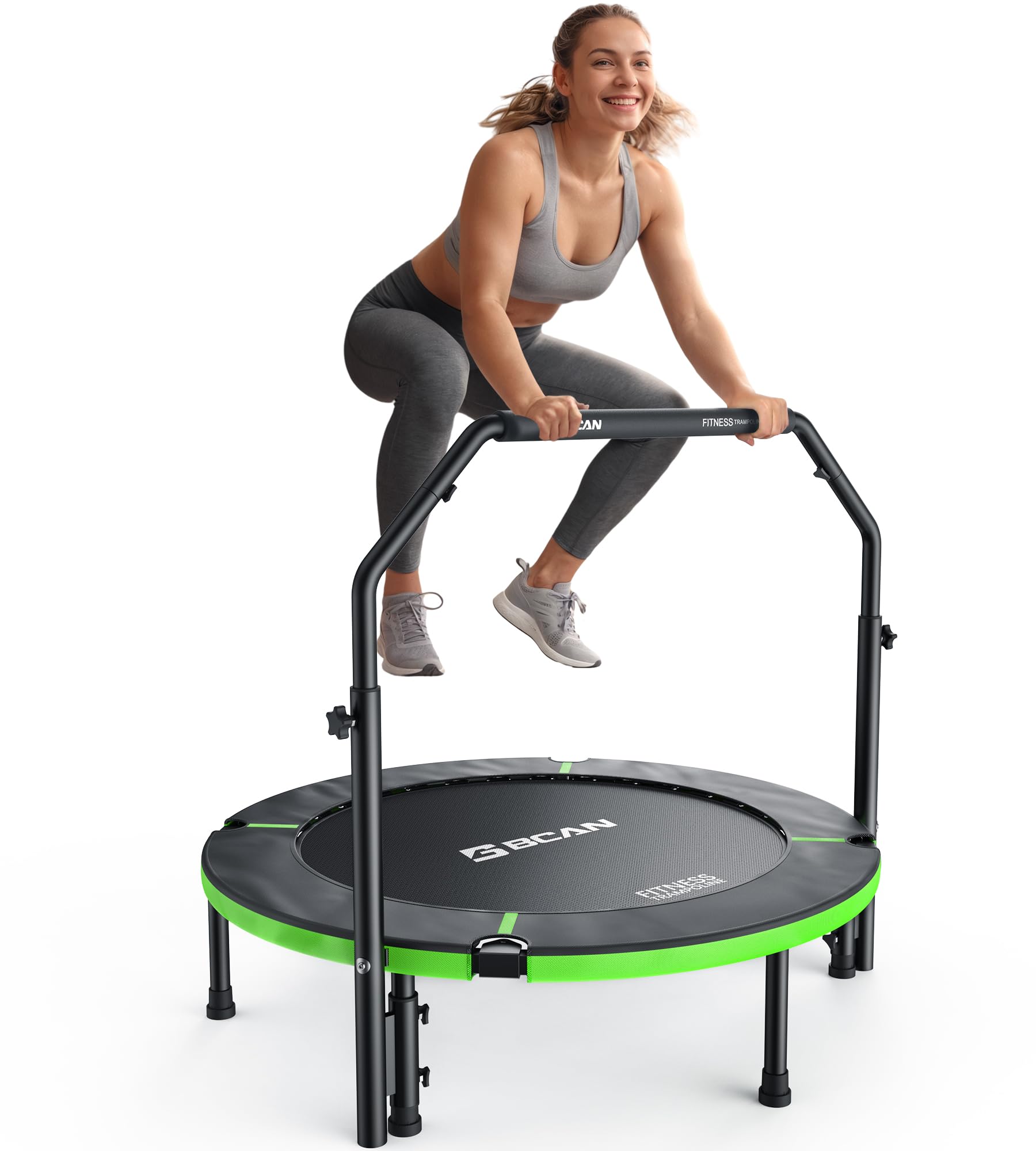 BCAN 40" Foldable Mini Trampoline, Rebounder Trampoline for Adults, Adjustable Foam Handle, Exercise Rebounder for Adults Indoor/Garden Workout, Max Load 330lbs, Black