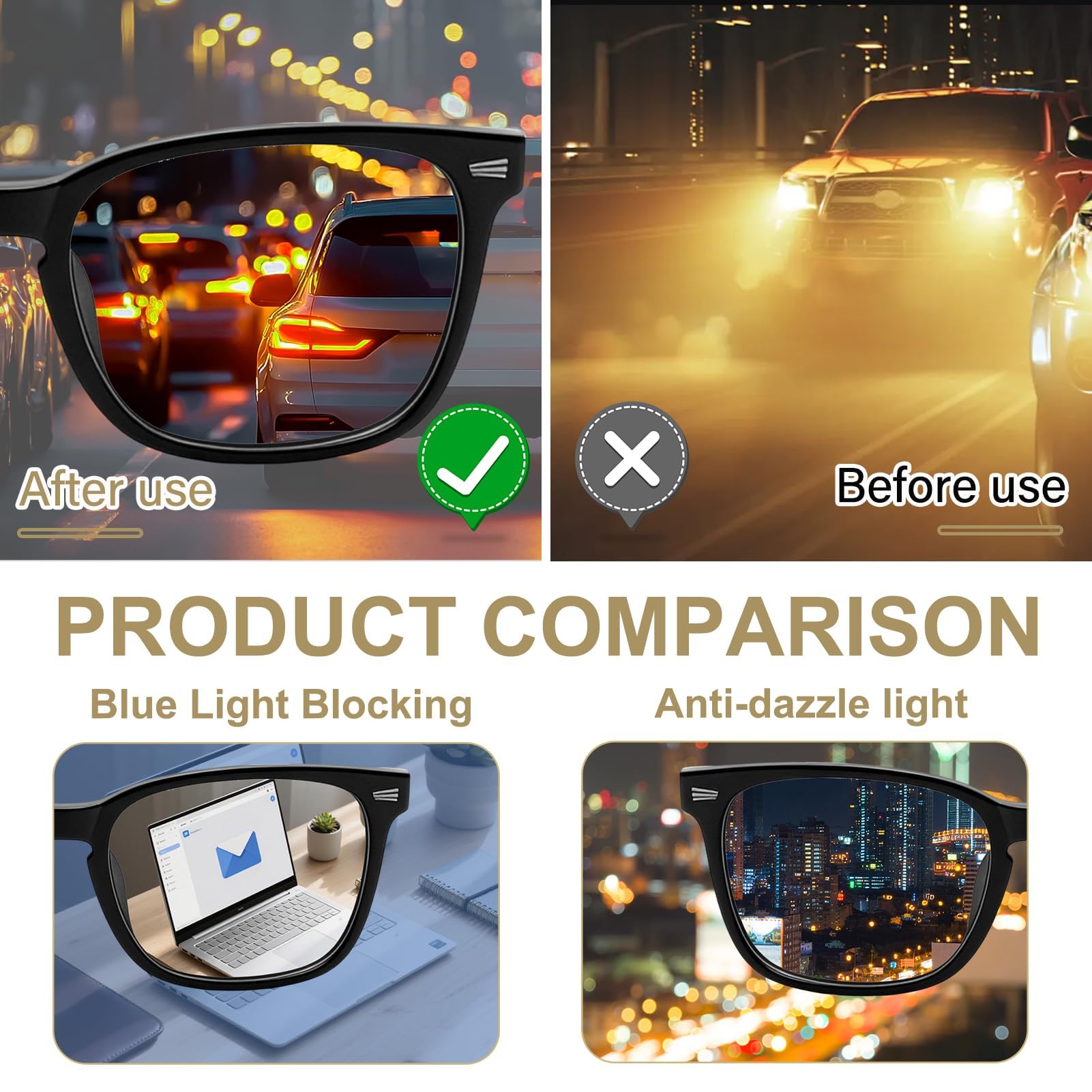 Nachtsichtbrille Autofahren, Polarisierte Nachtbrille für Herren und Damen, UV400 Schutz für Autofahrer und Brillenträger, Ideal zum Fahren, Angeln und Outdoorsport