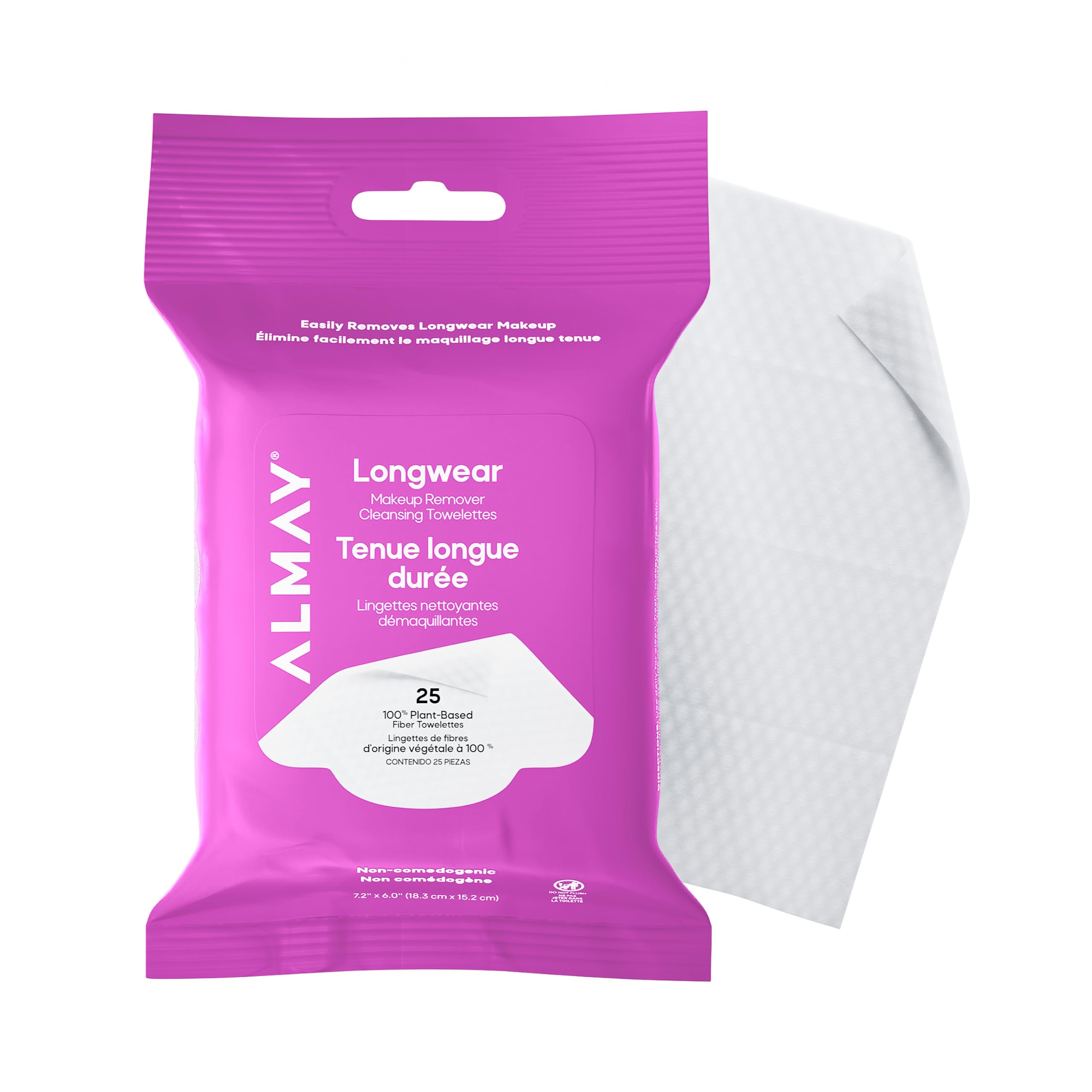 Almay Makeup Remover Cleansing Towelettes, Biodegradable Longwear Makeup Wipes for Sensitive Skin, Hypoallergenic, Cruelty Free, -Fragrance Free, 25 Count-image-21
