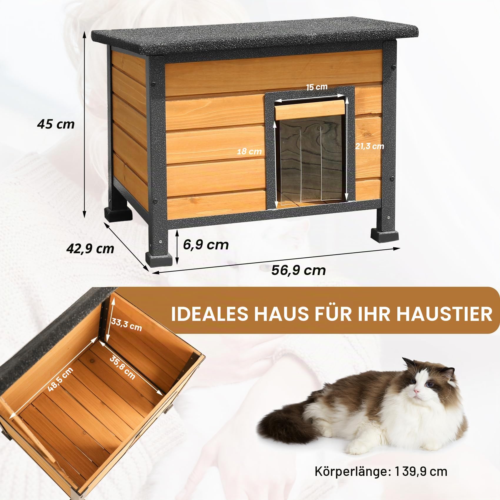 X-ZONE PET Katzenhaus Outdoor & Indoor Holz Wetterfest für den Winter Ribbit Stall für Kaninchen Meerschweinchen mit rundum Eisenrahmen
