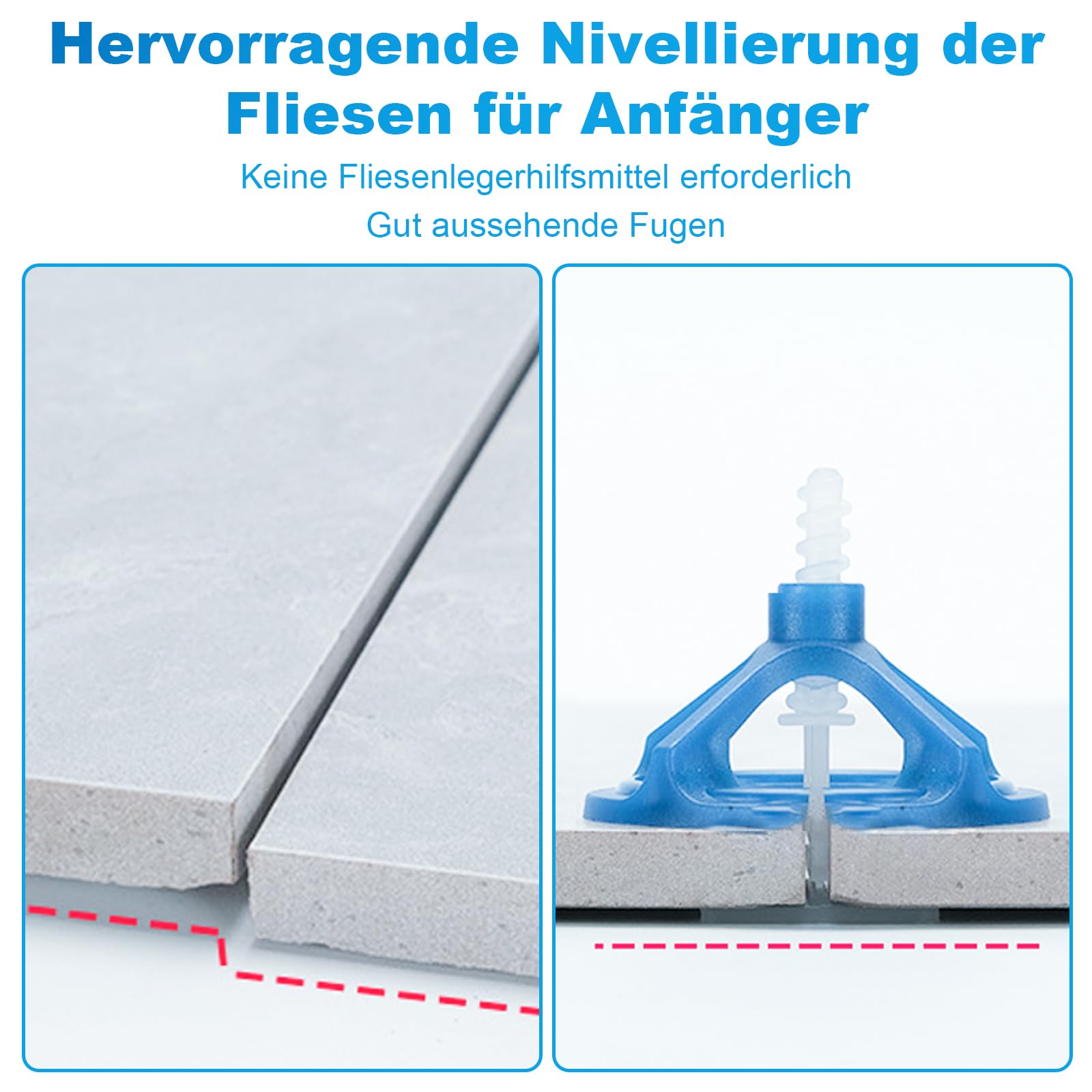 Sistema de nivelación de azulejos, 300 piezas, ayuda para la colocación de baldosas, tapas roscadas, lengüetas de tracción, herramientas para azulejos (juego de 100 campanas + 200 pestañas, 1